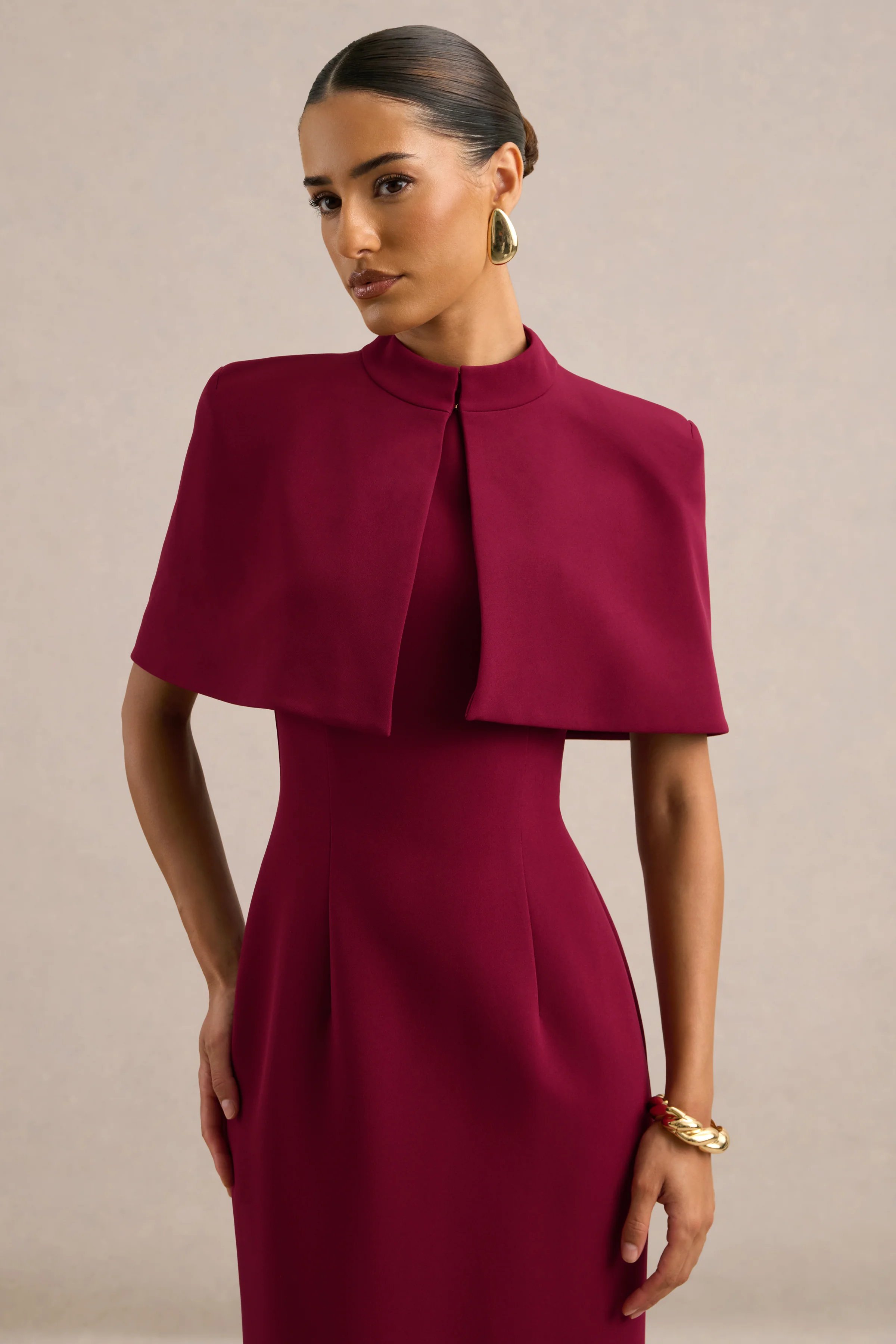 Deva | Burgundy High Neck Short Sleeve Cape
