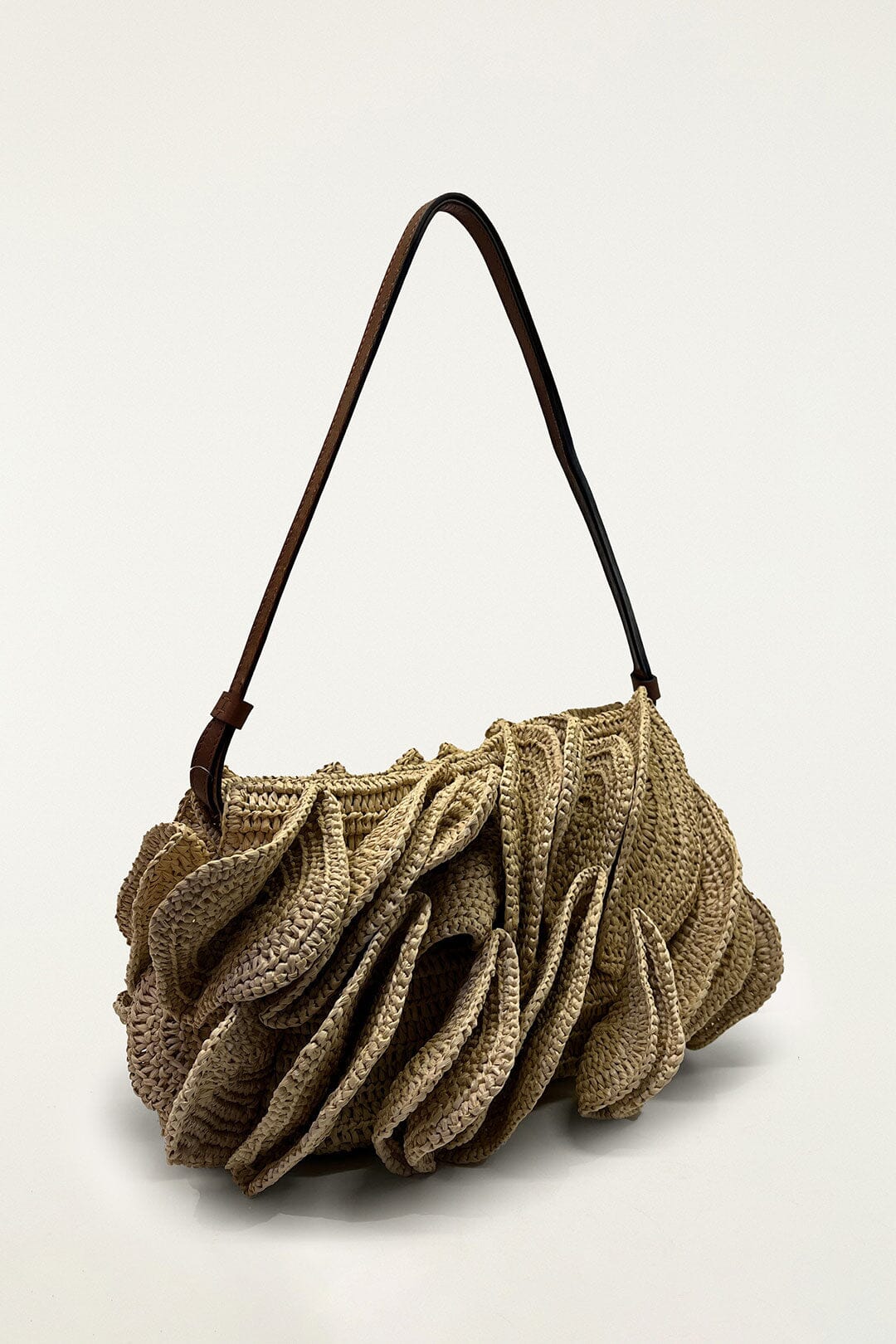 Beige Raffia Shoulder Flower Bag