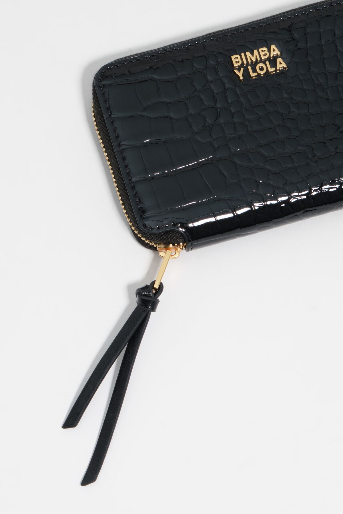 Black embossed crocodile leather compact purse
