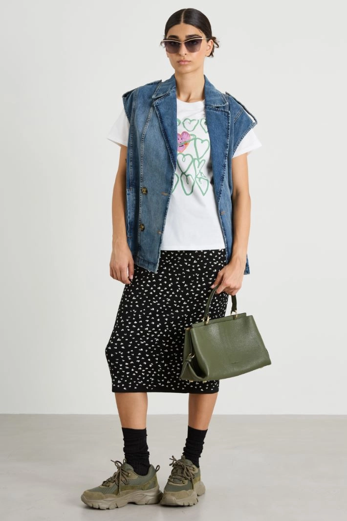 Cotton T-shirt with print - WHITE GREEN