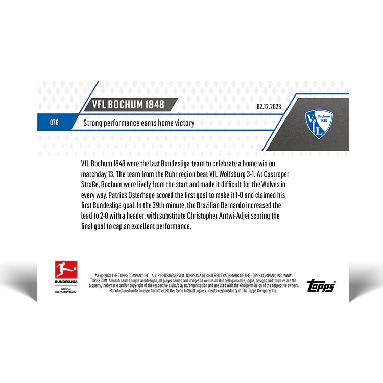 Topps UK - VfL Bochum 1848 - Strong performance earns home victory - Bundesliga TOPPS NOW® Card #76