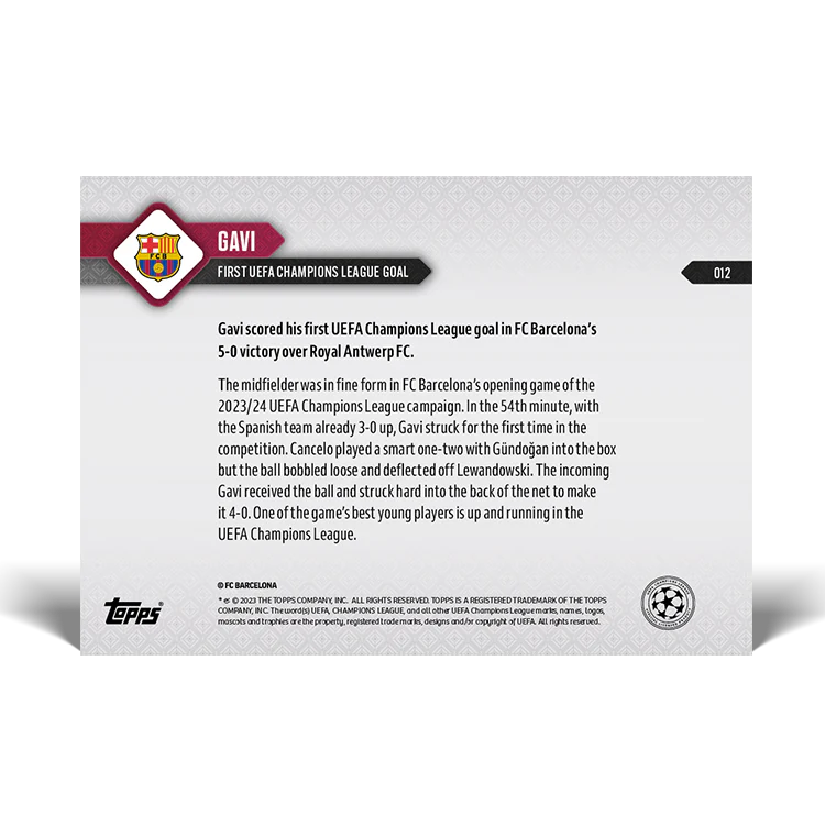 Topps UK - Gavi - First UEFA Champions League goal - UCL TOPPS NOW® Card #12