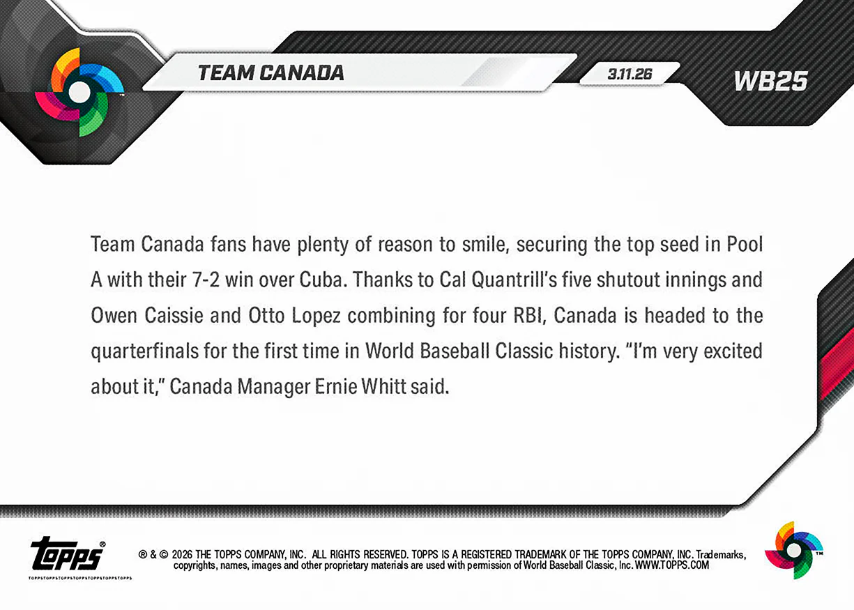 Team Canada - 2026 World Baseball Classic Topps NOW® - Card 25 - PR: 835