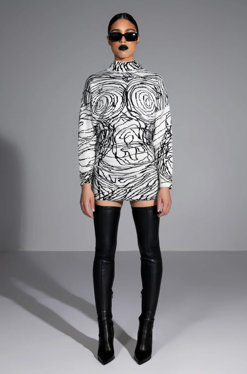 Body Work Abstract Long Sleeve Knit Mini Dress