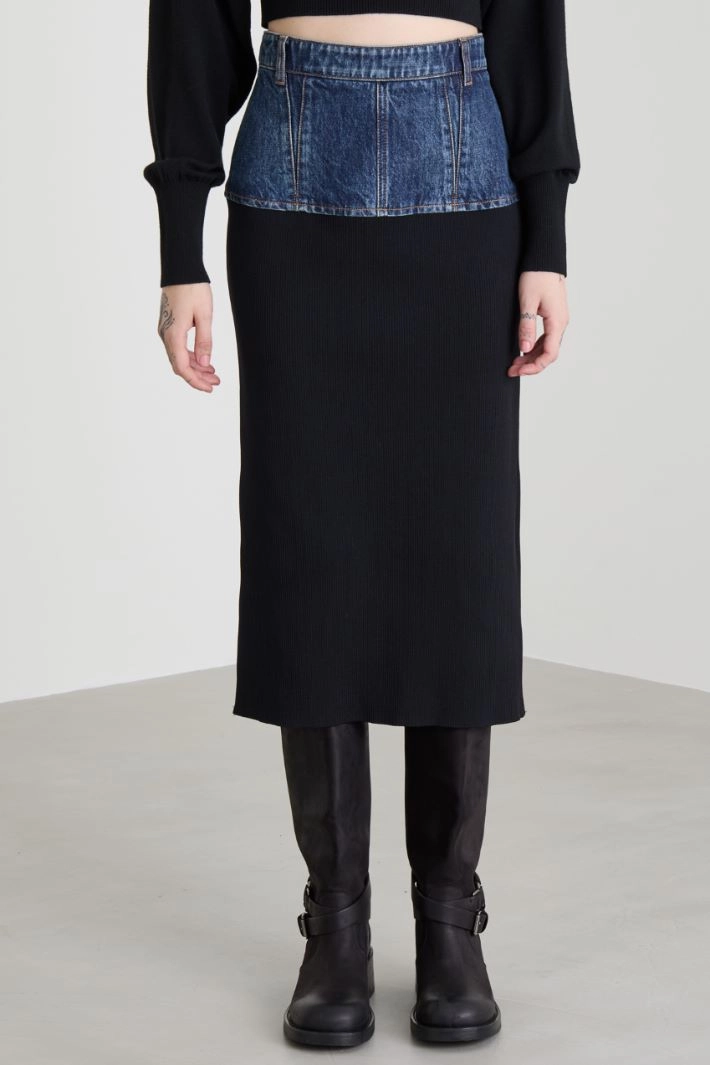 Denim and knit skirt - BLACK