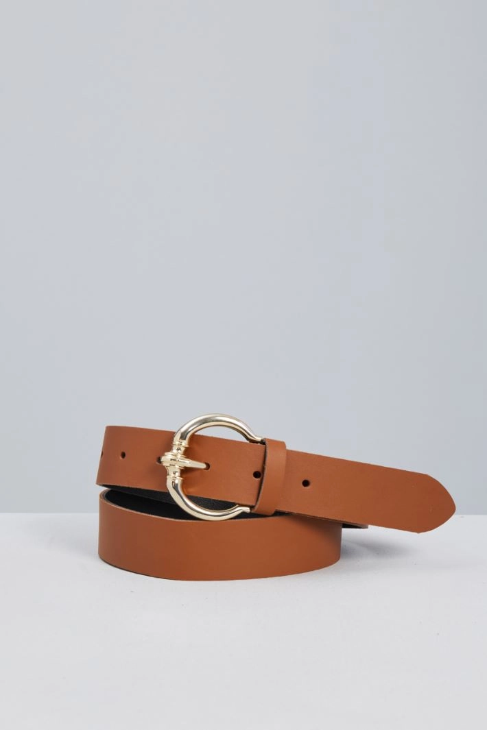 Round buckle belt - LEATHER GOLD