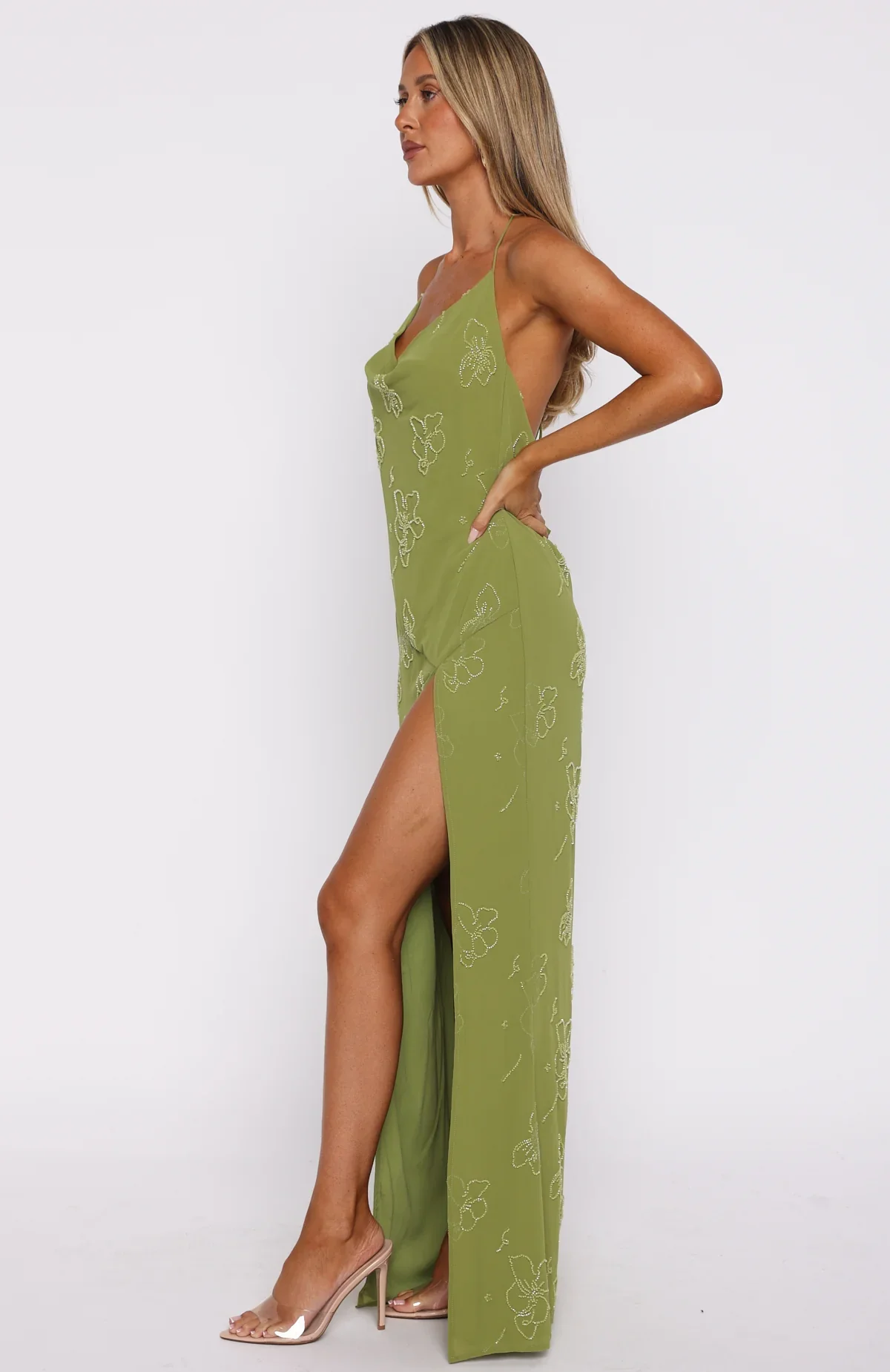 Slow Dancer Beaded Maxi Dress Green Tea