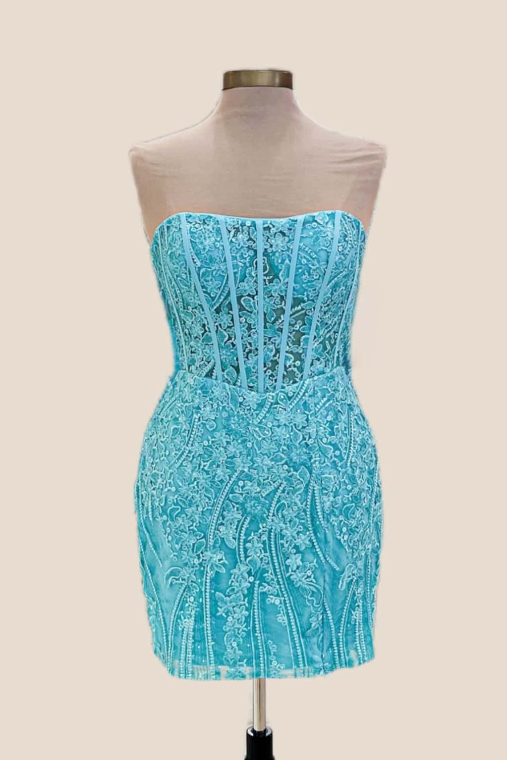 Strapless Blue Appliques Bodycon Short Dress