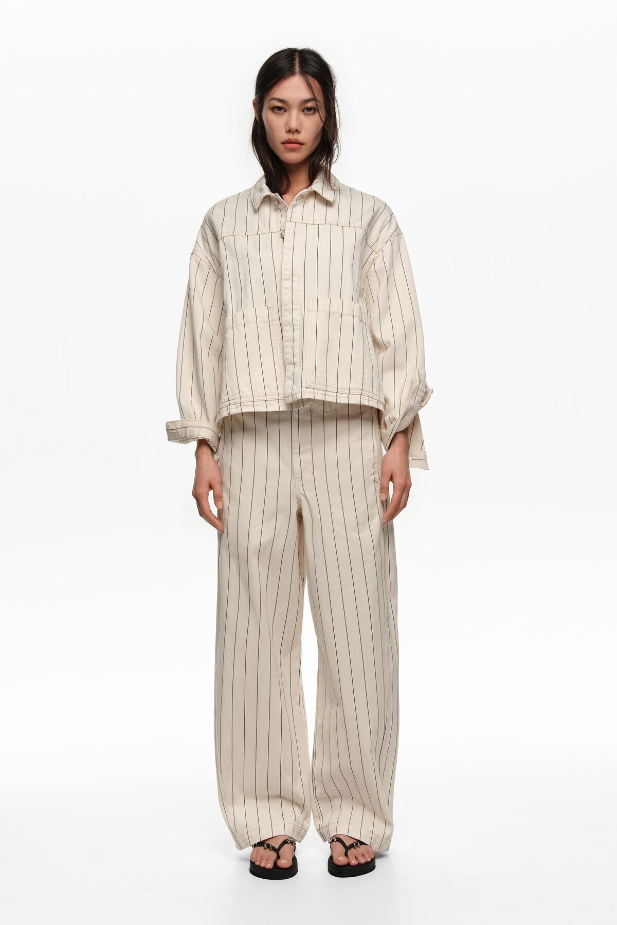 BARREL - Off-white striped jeans