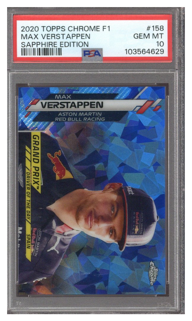 2020 TOPPS CHROME MAX VERSTAPPEN SAPPHIRE F1 #158 70TH REFRACTOR 45/70 PSA 8