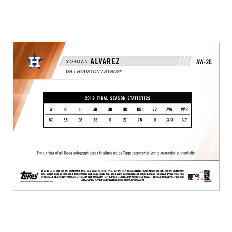 On-Card Auto # to 5 - Yordan Alvarez - MLB TOPPS NOW® Card AW02E
