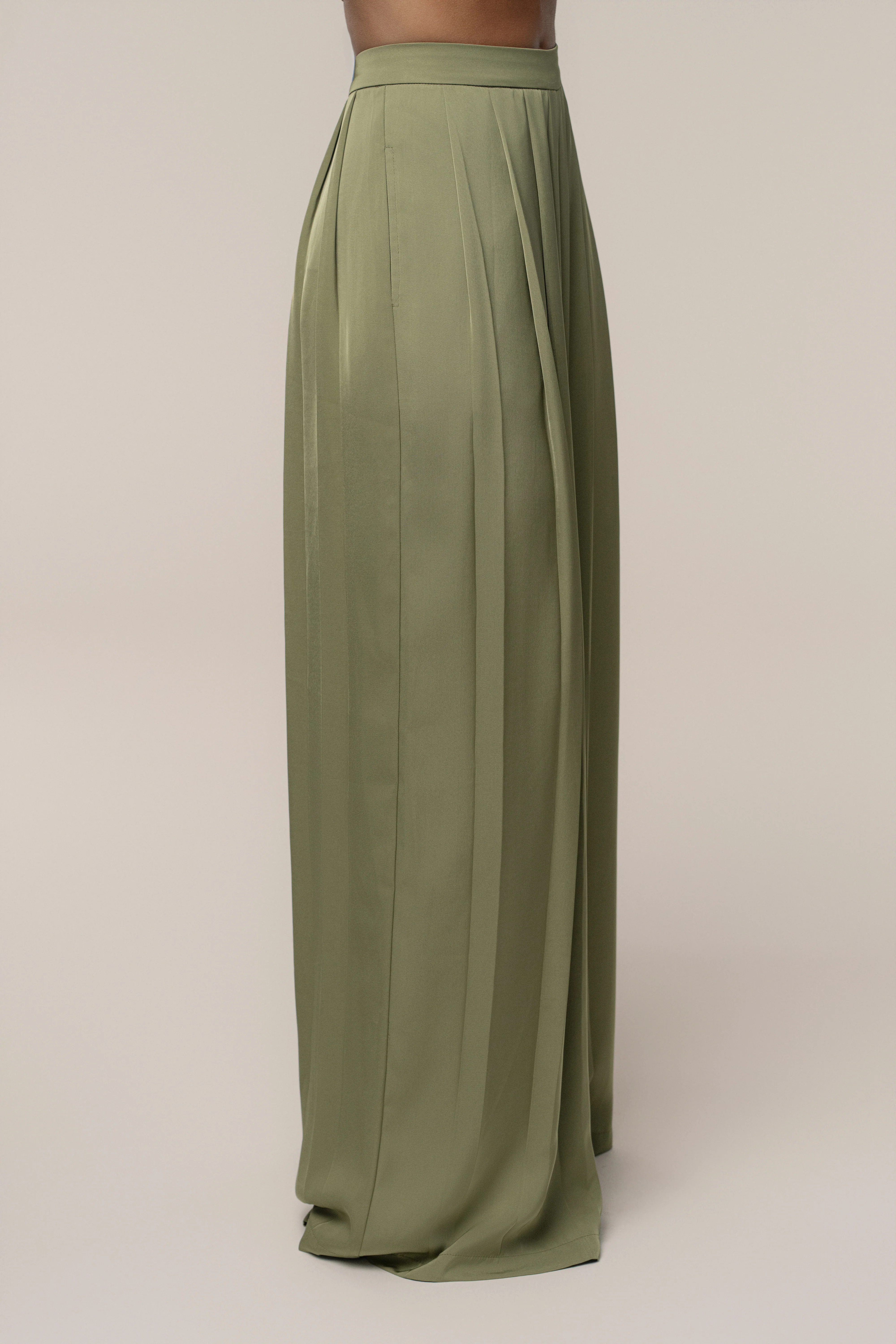 Olive Clara Wide Leg Pleated Trousers