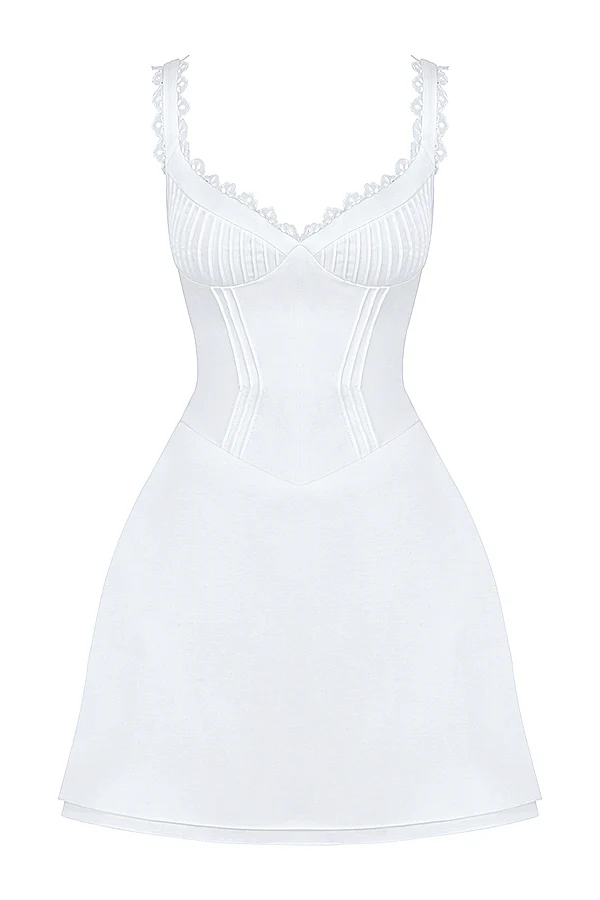 white pin tuck mini dress