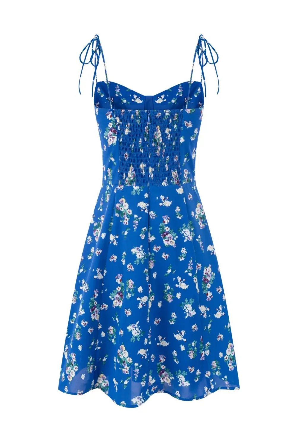 Blue Floral Spaghetti Strap Bow Long Dress