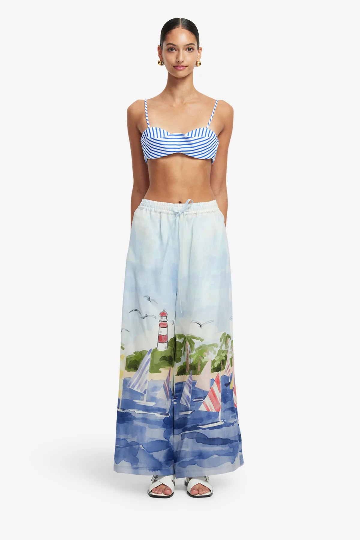 Jamie Wide Leg Pants - Nautical Print