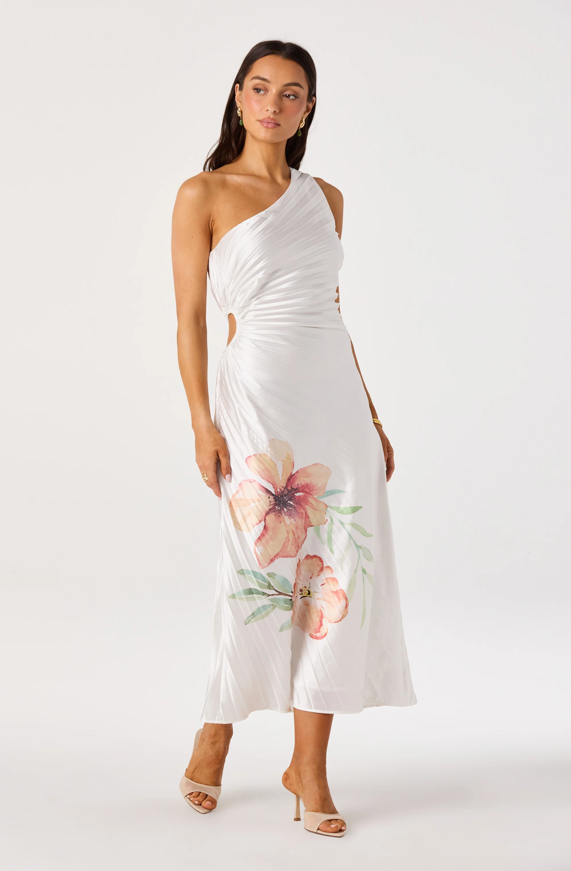 Cameron Floral One-Shoulder Midi Dress