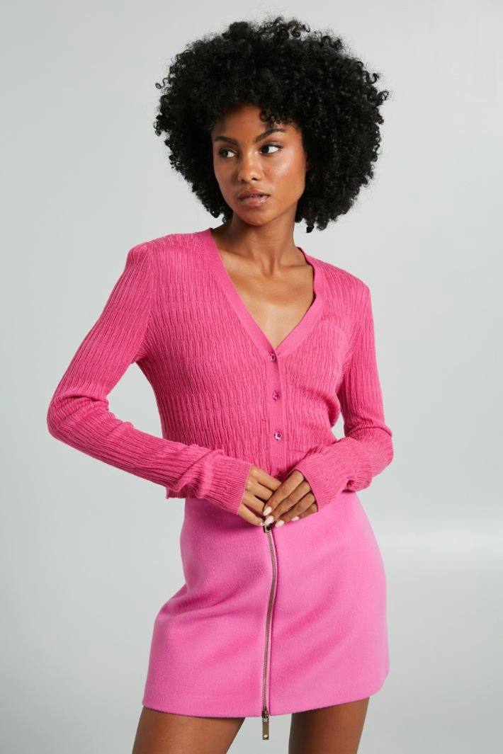 Cardigan with floral buttons - FUCHSIA