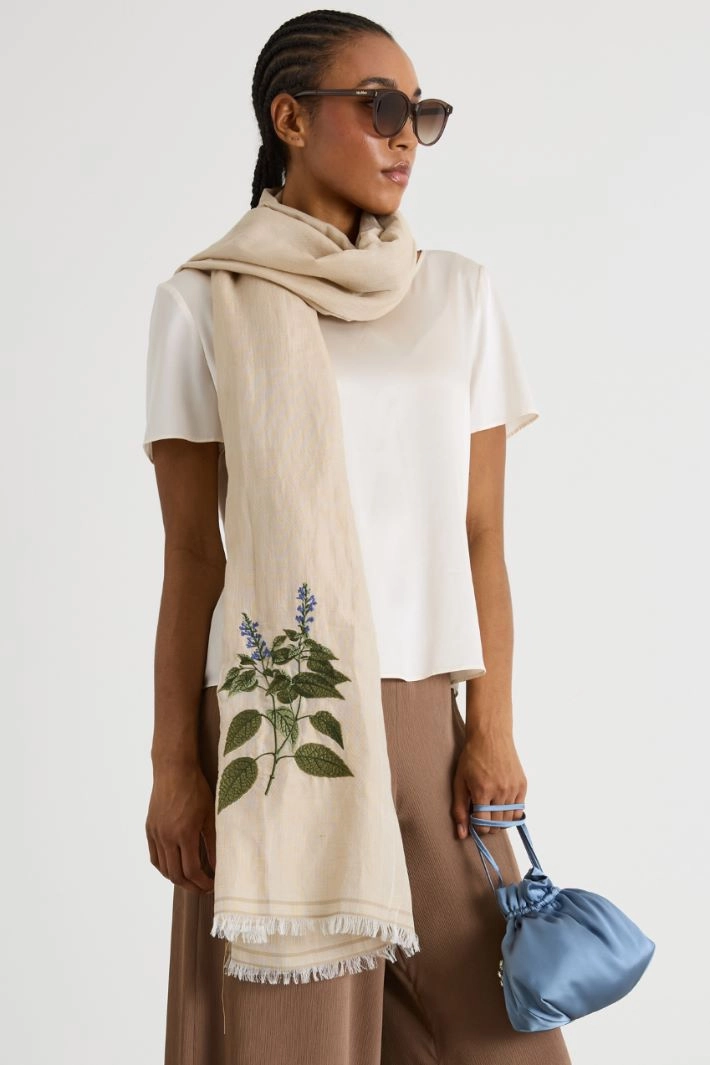 Embroidered stole - BEIGE