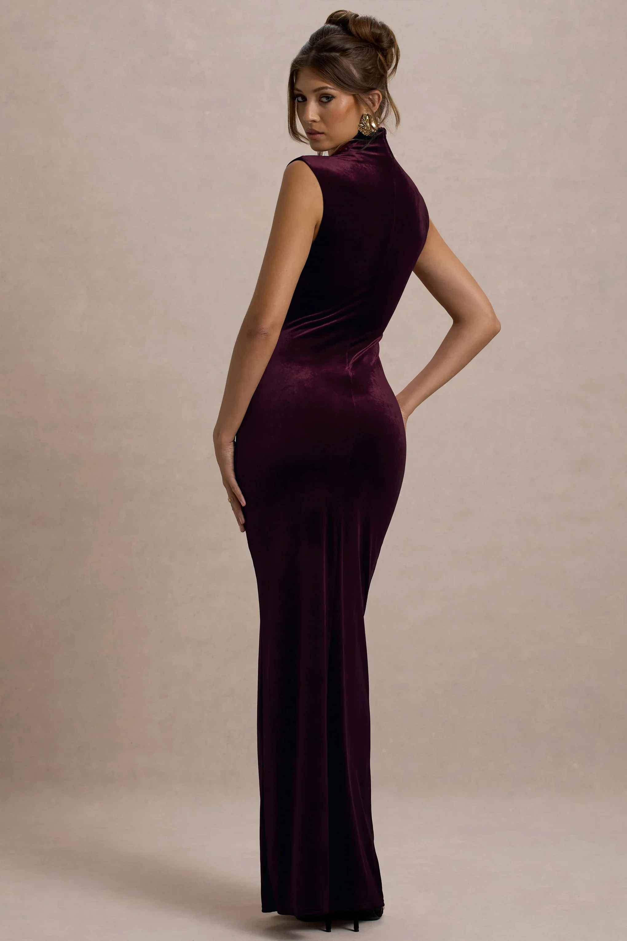 Abilene | Port Velvet High-Neck Split Maxi Dress