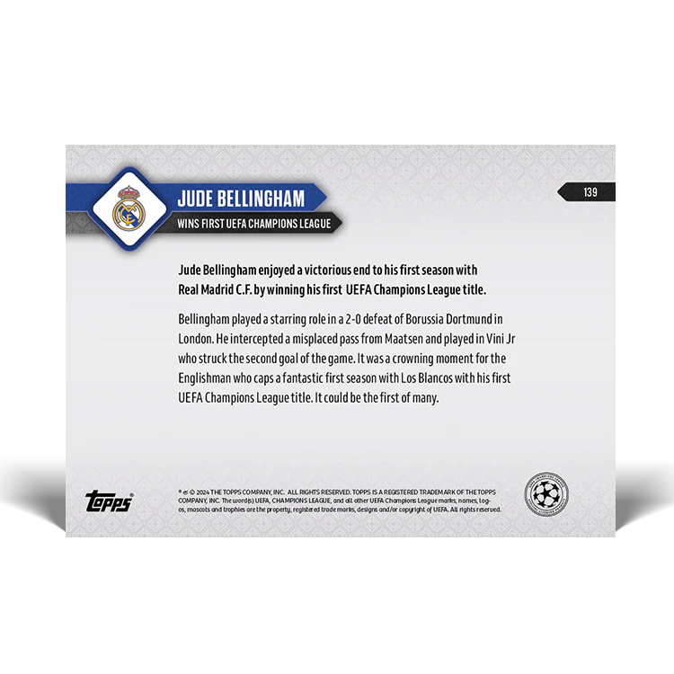 Jude Bellingham - Victorious end to debut season - 23/24 UCL TOPPS NOW® Card 139