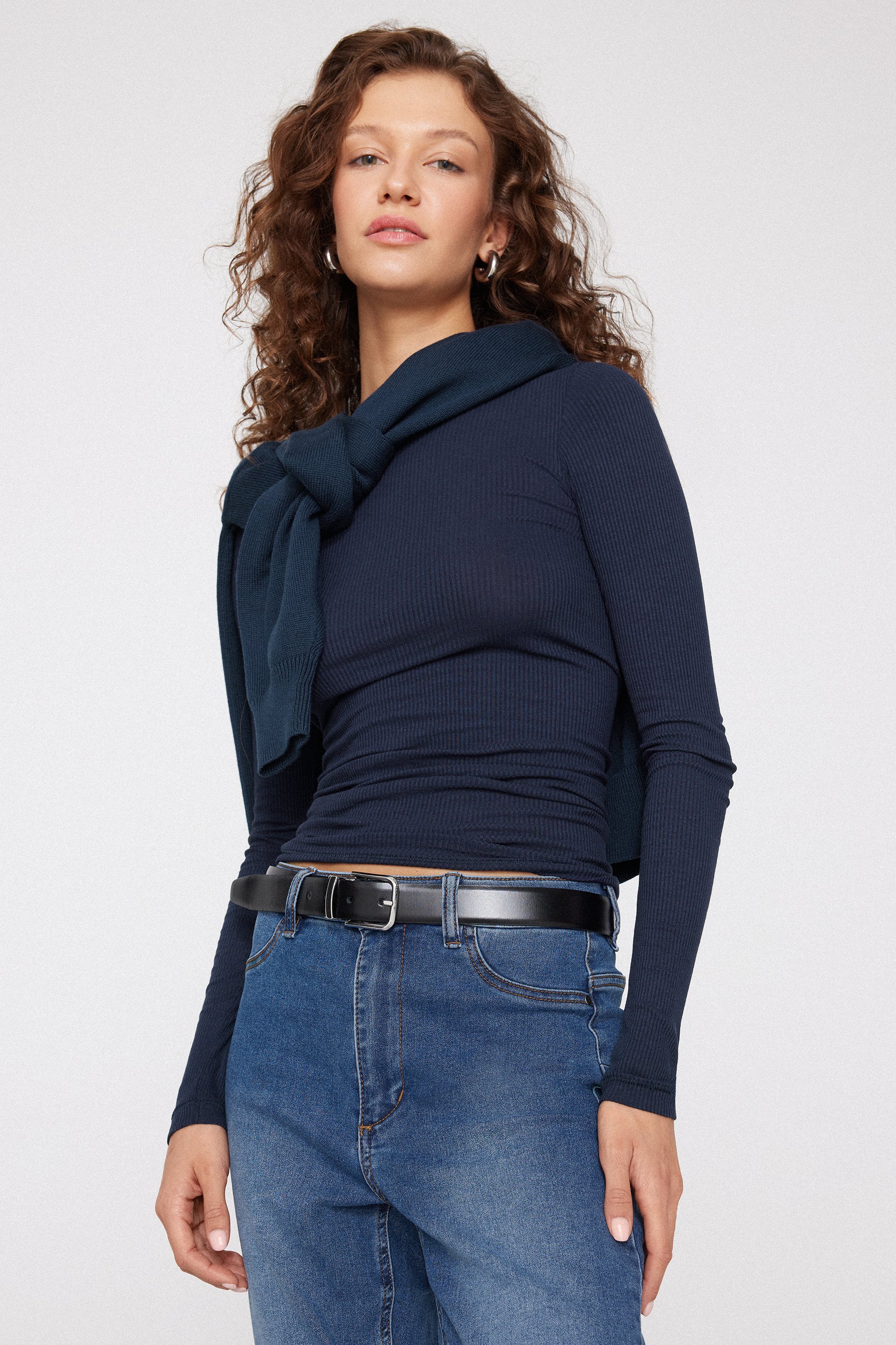Long Sleeve Round Neck Ribbed Top