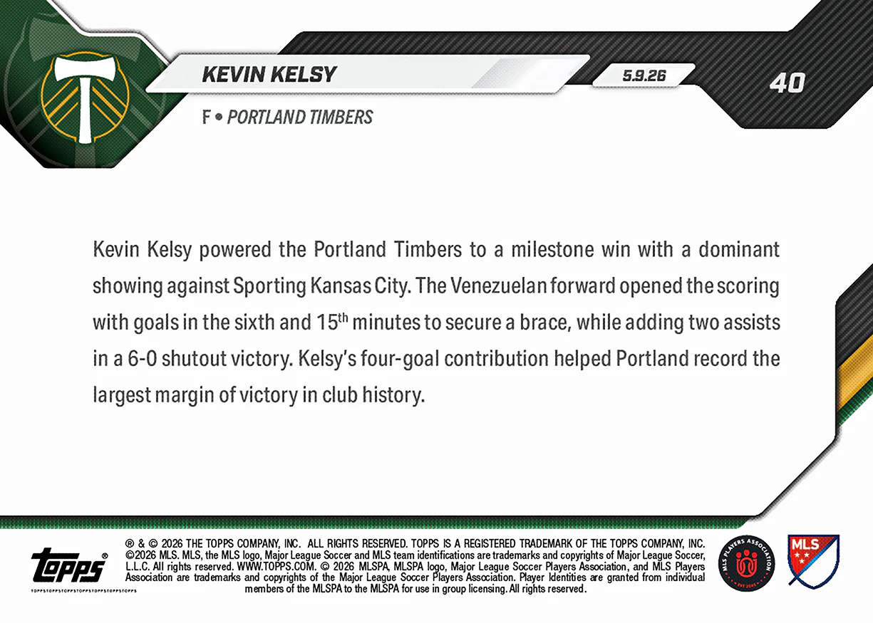 Kevin Kelsy - 2026 MLS Topps NOW® - Card 40 - PR: 245