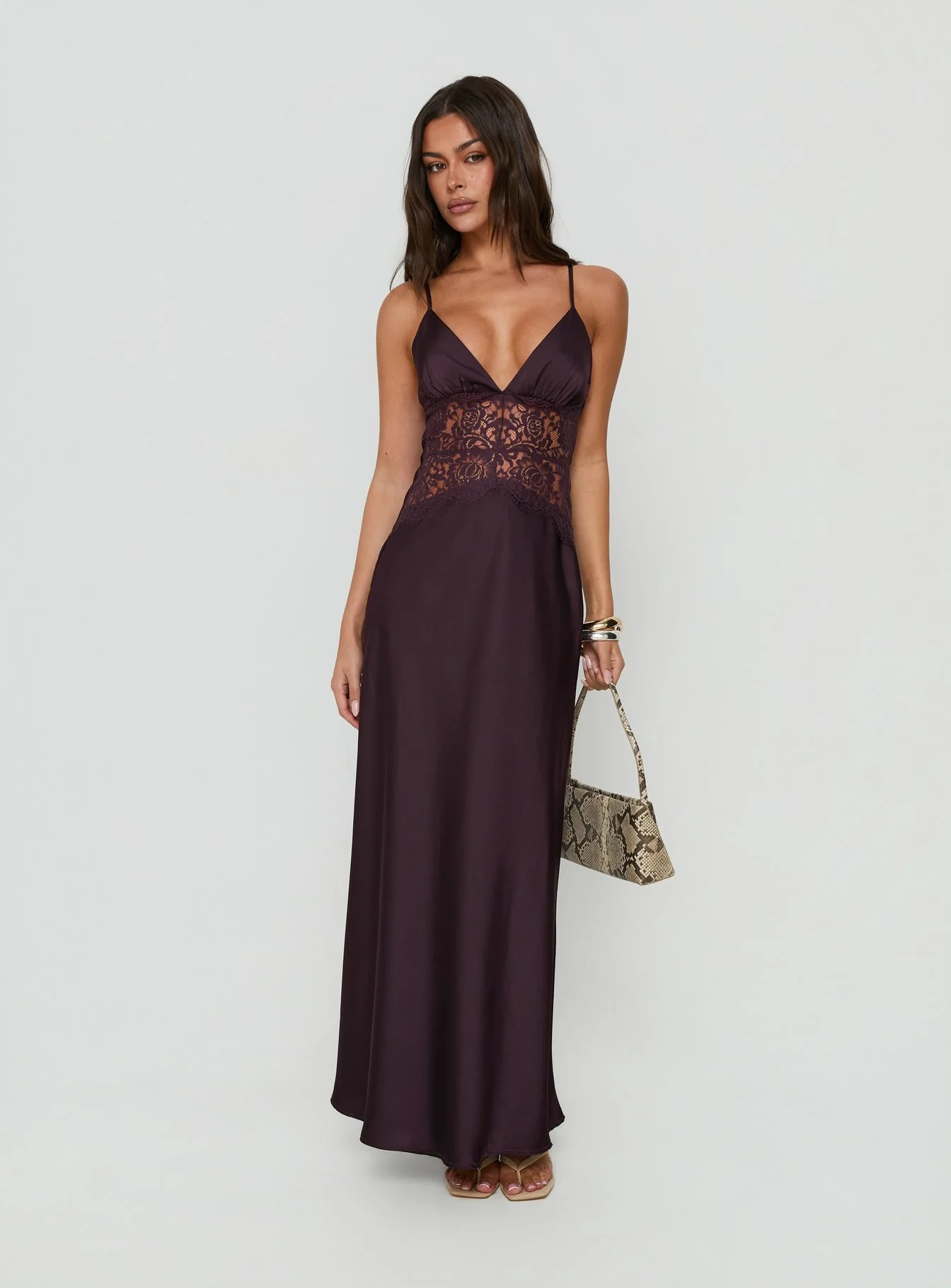 Klairee Halter Lace Maxi Dress Plum