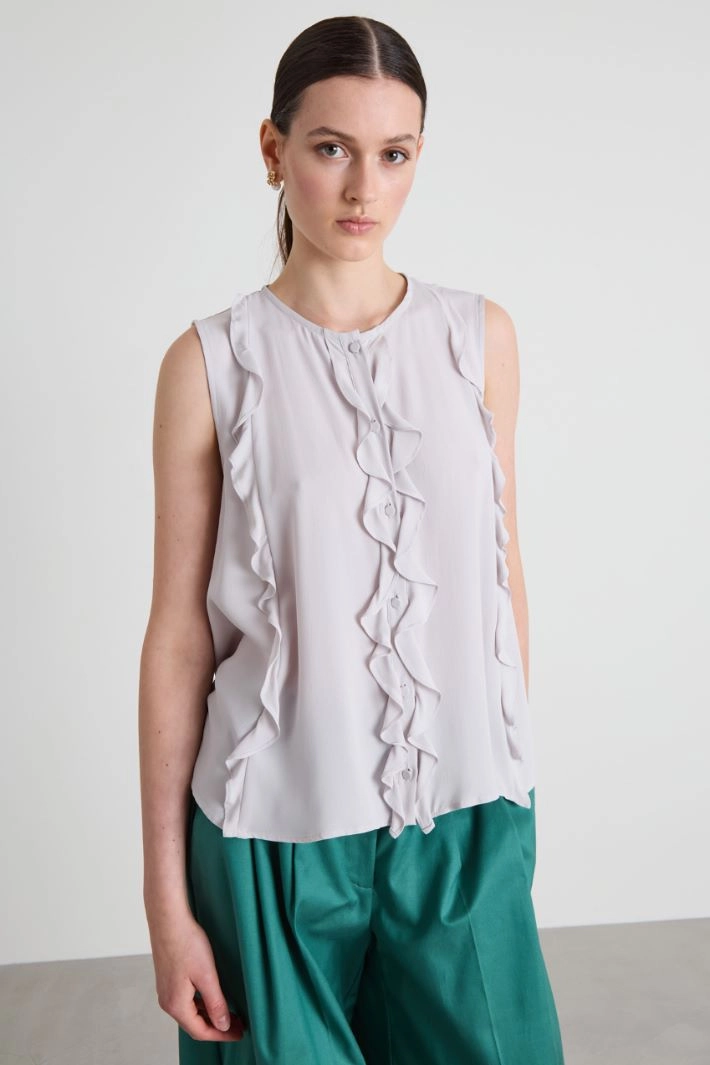 Frilled top - PEARL GREY
