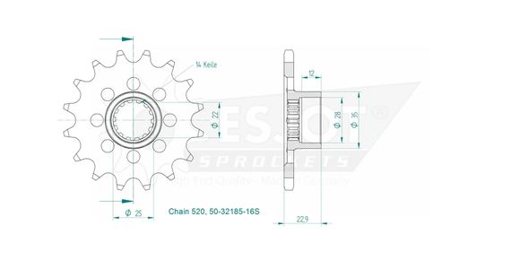 Esjot 16 tooth gearbox output pinionRef: Esjo00108A / 12122408