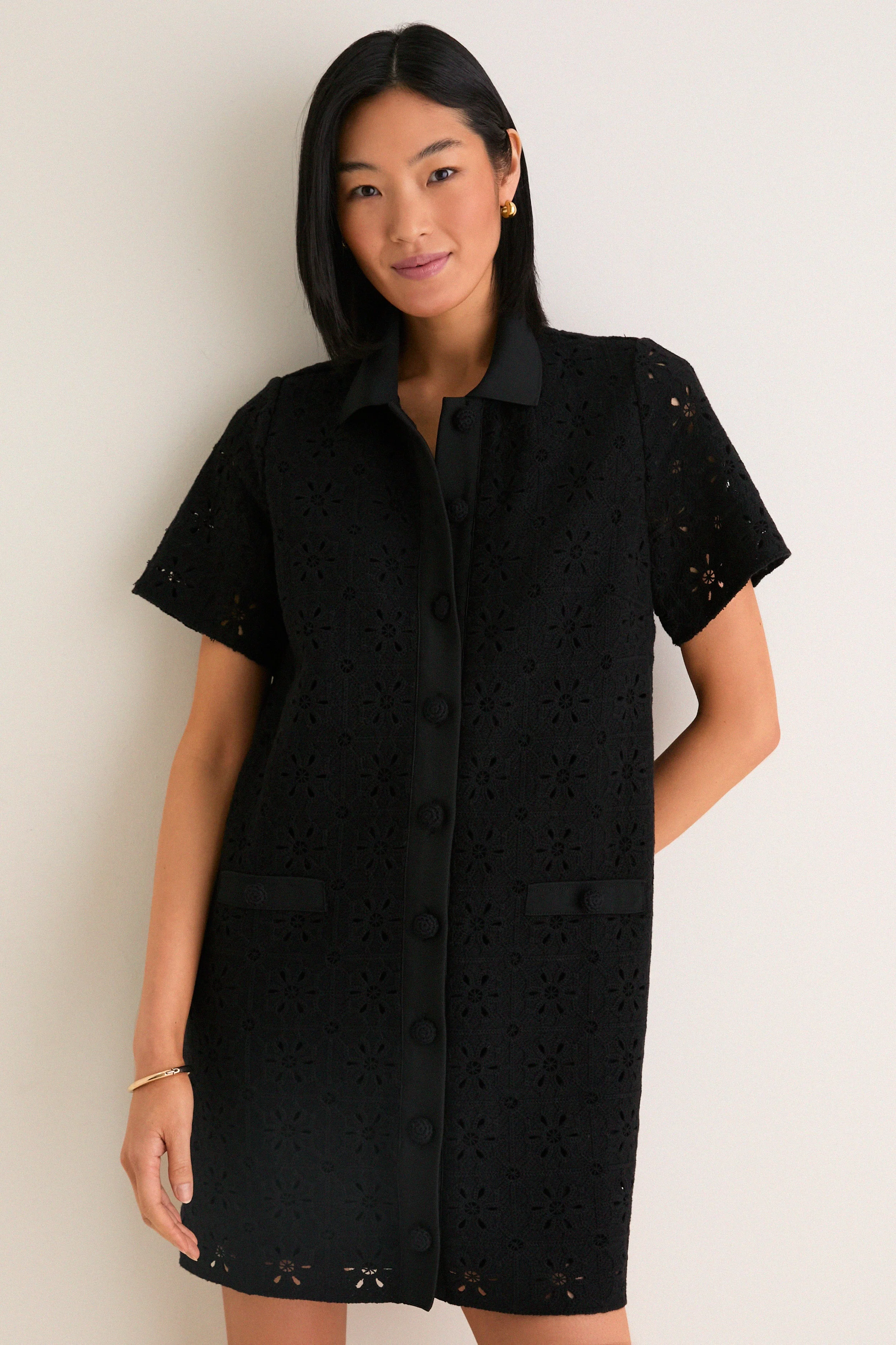 Noir Crochet Tile Jeanine Shift Dress