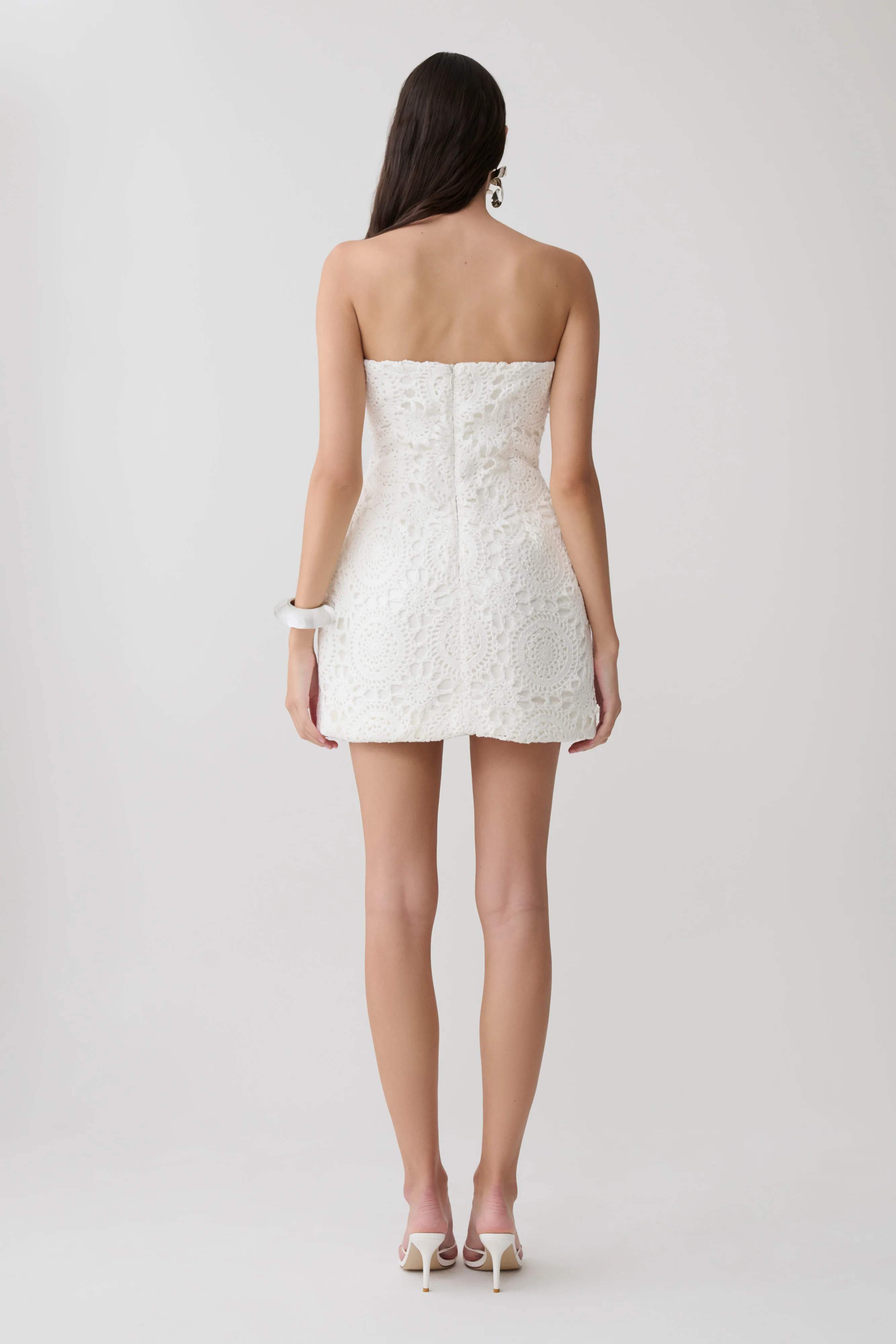 Stasia Strapless Crochet Mini Dress - White