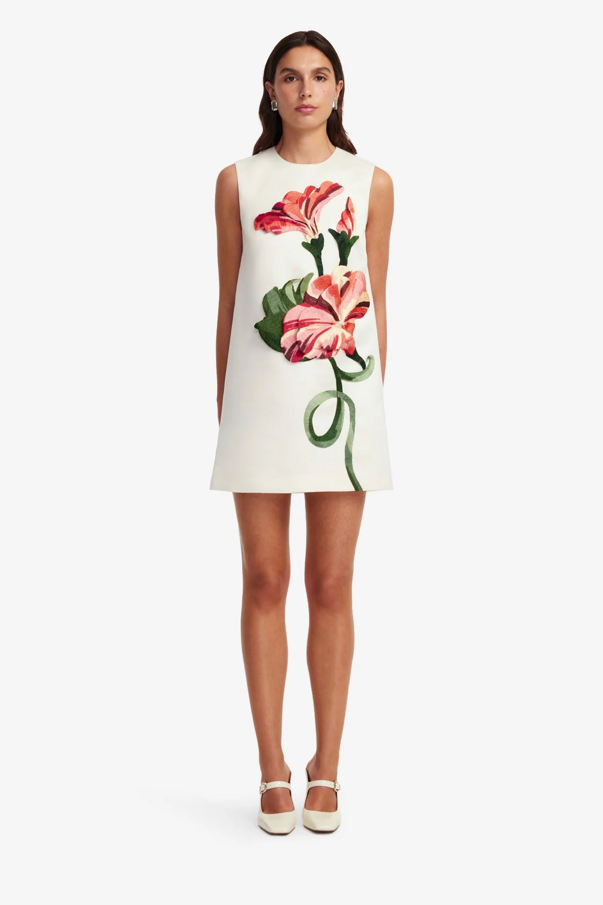 Yvonne Appliqué Floral Mini Dress - Vine Print in Snow