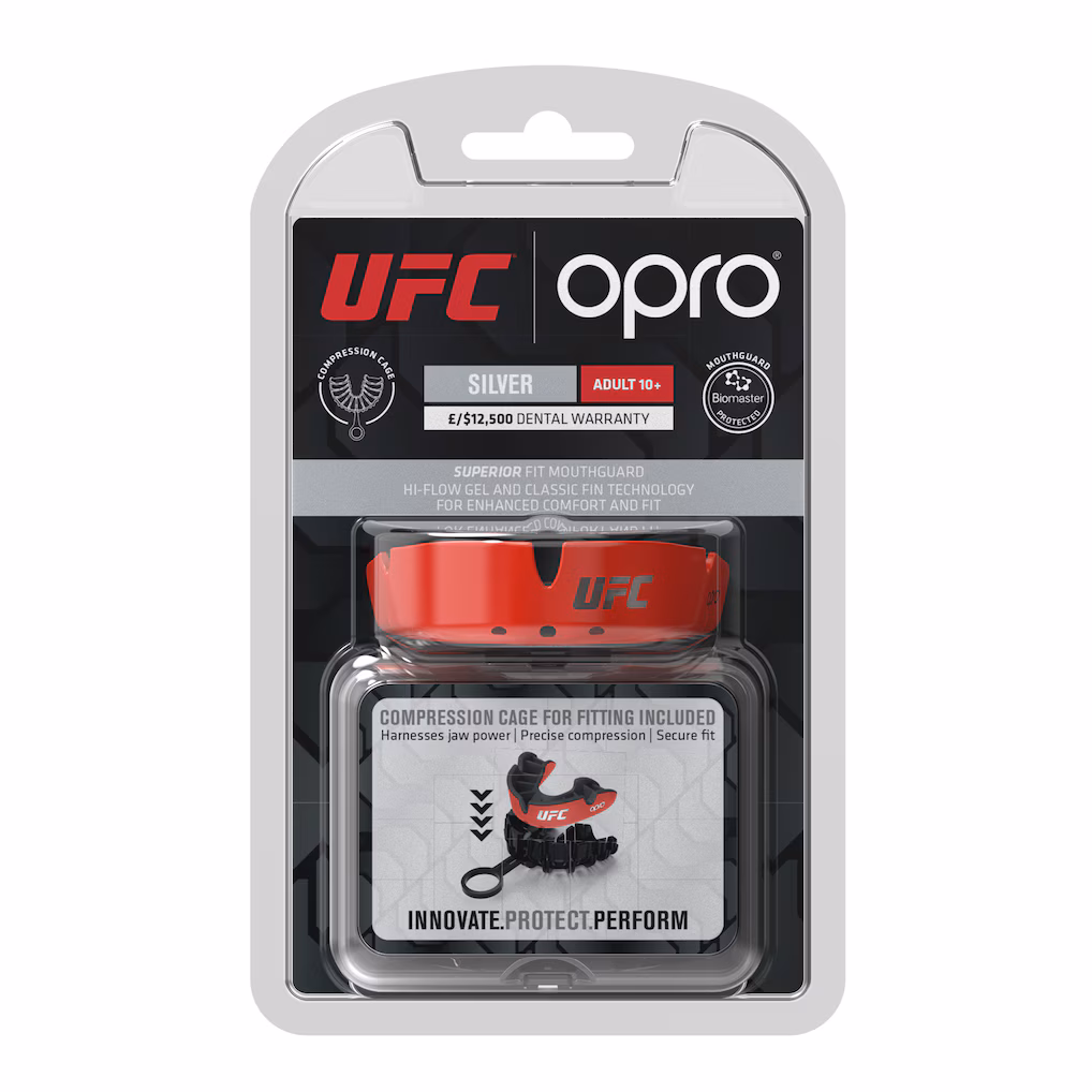 UFC OPRO Self-Fit Silver Mouthguard - Red/Black