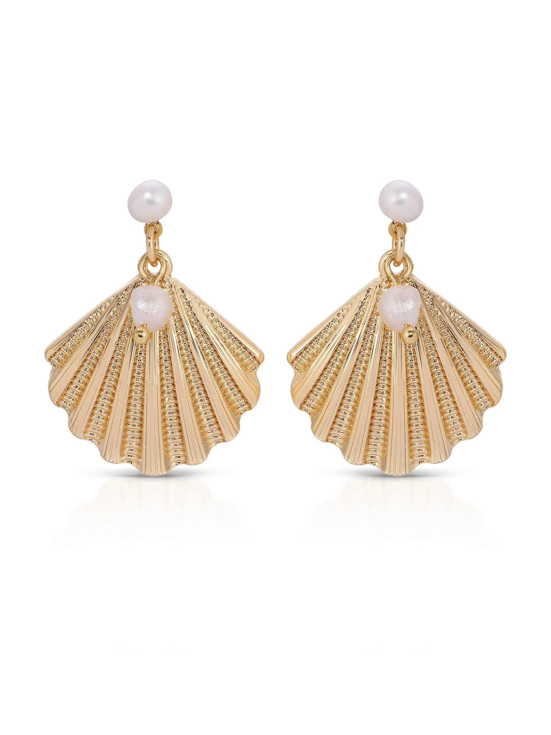 Scallop Shell and Pearl Earrings