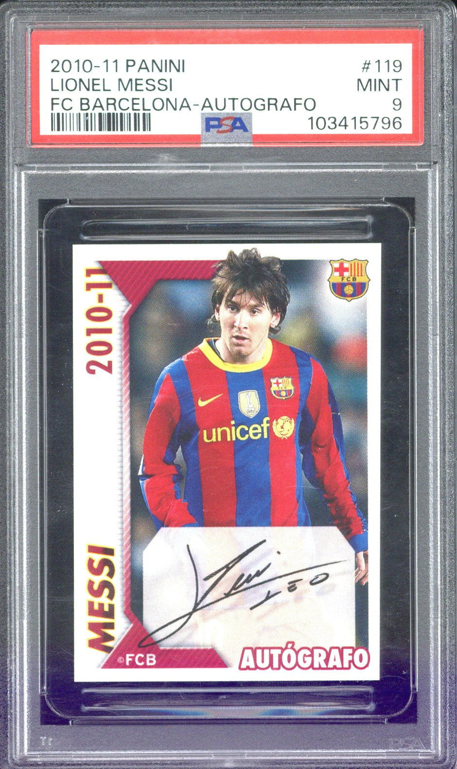 2010-11 Panini Lionel Messi FC Barcelona-Autografo #119 PSA 9