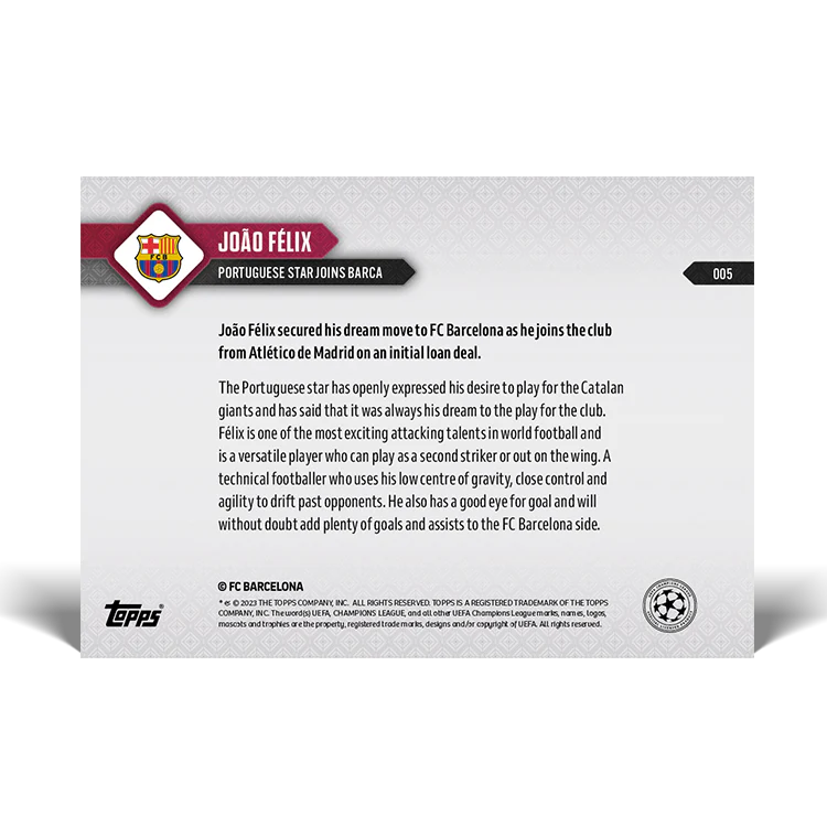 Topps UK - João Félix - Portuguese star joins Barca! - UCL TOPPS NOW® Card #5