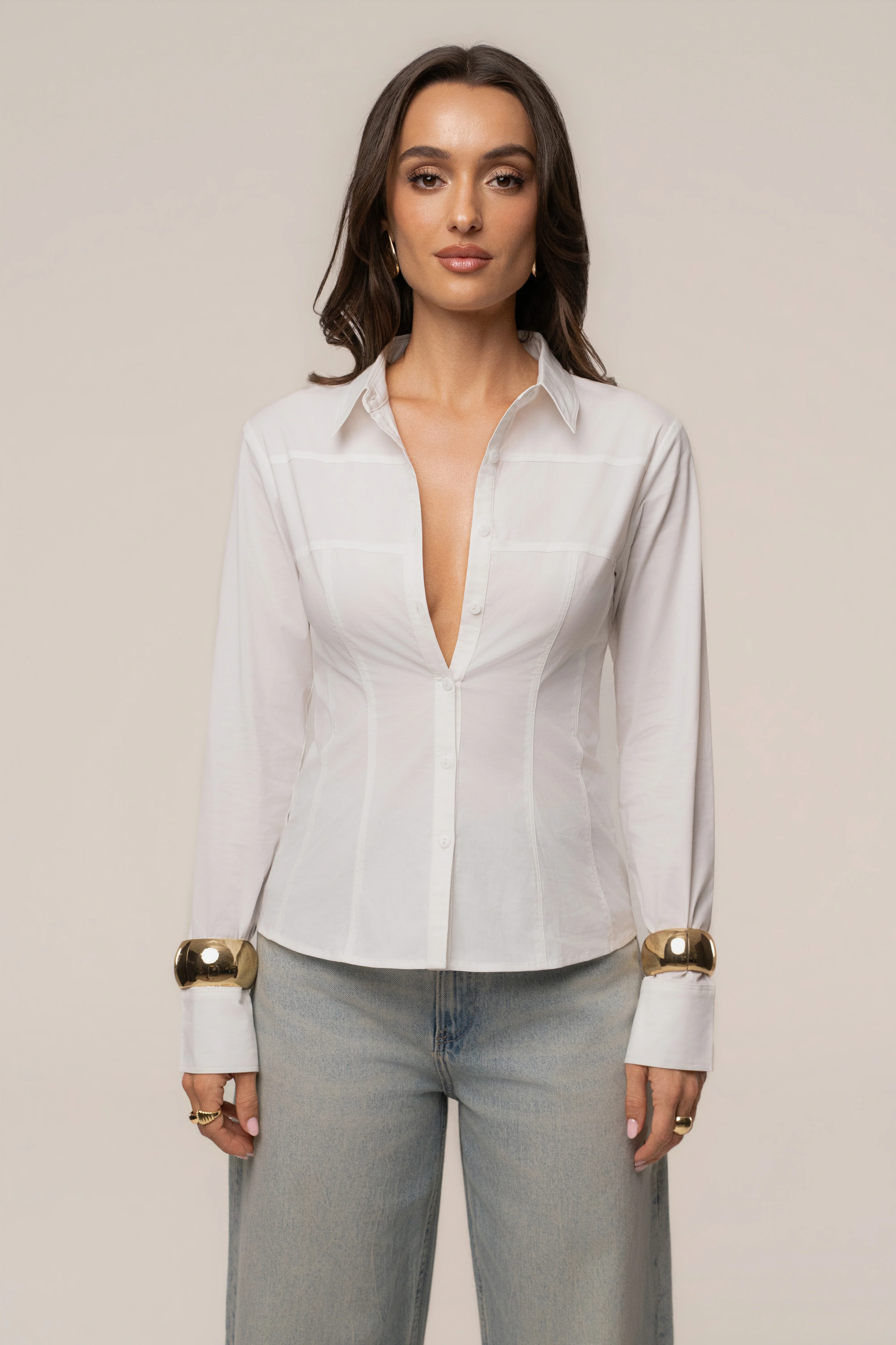 Ivory Sculpted Button Up Blouse