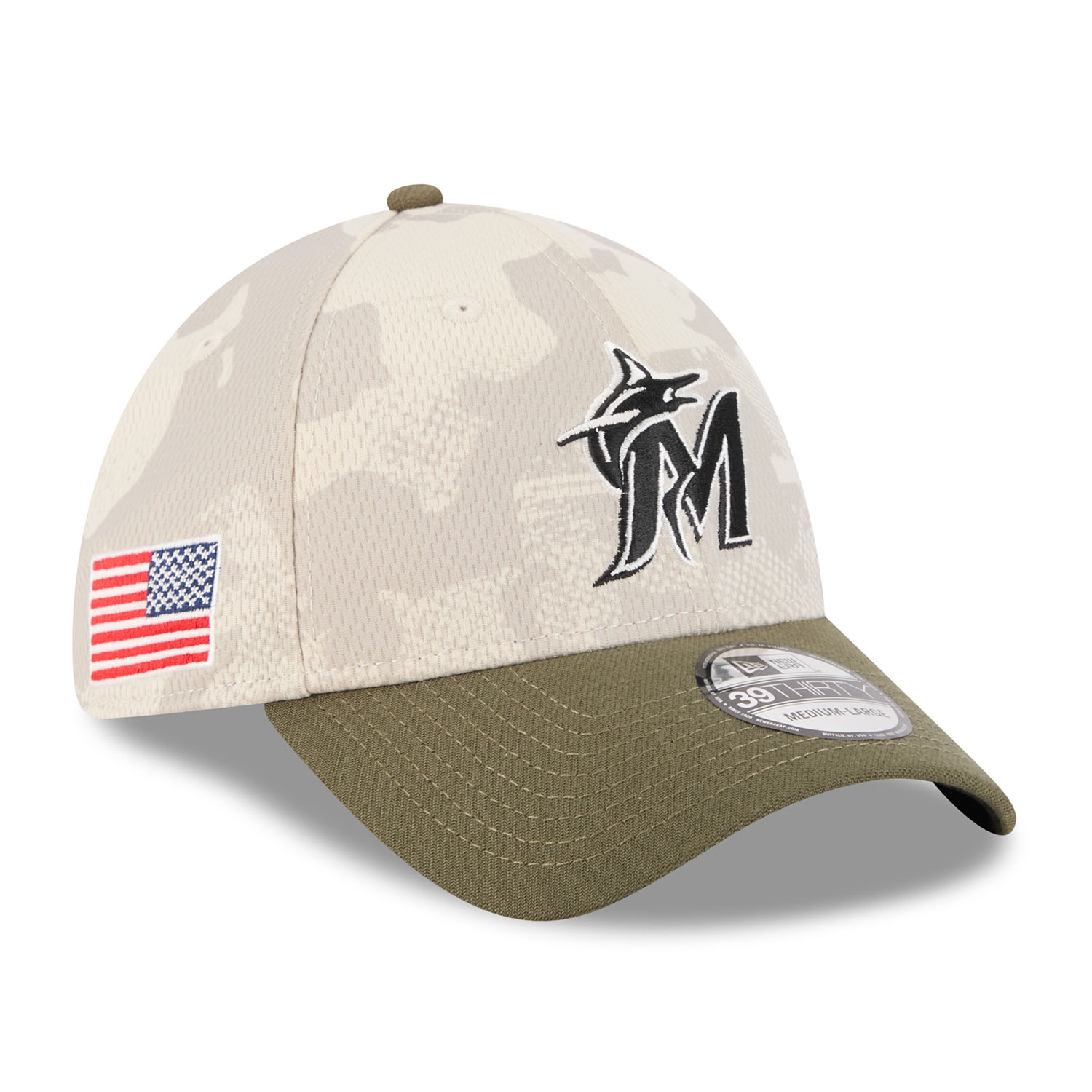 Miami Marlins2025 MLB Armed Forces New Era 39THIRTY Flex Cap