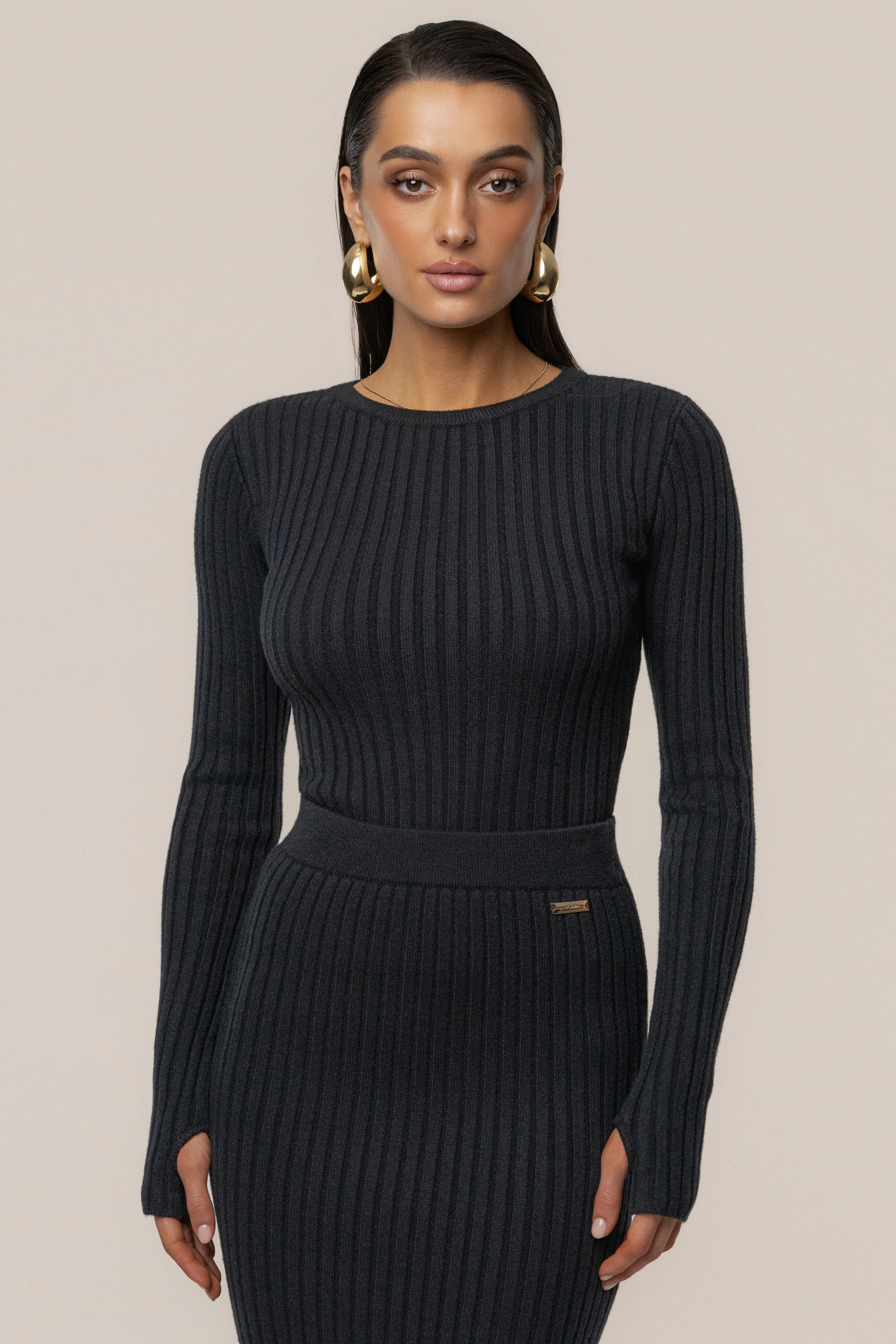 Black Soft Reset Ribbed Skirt
