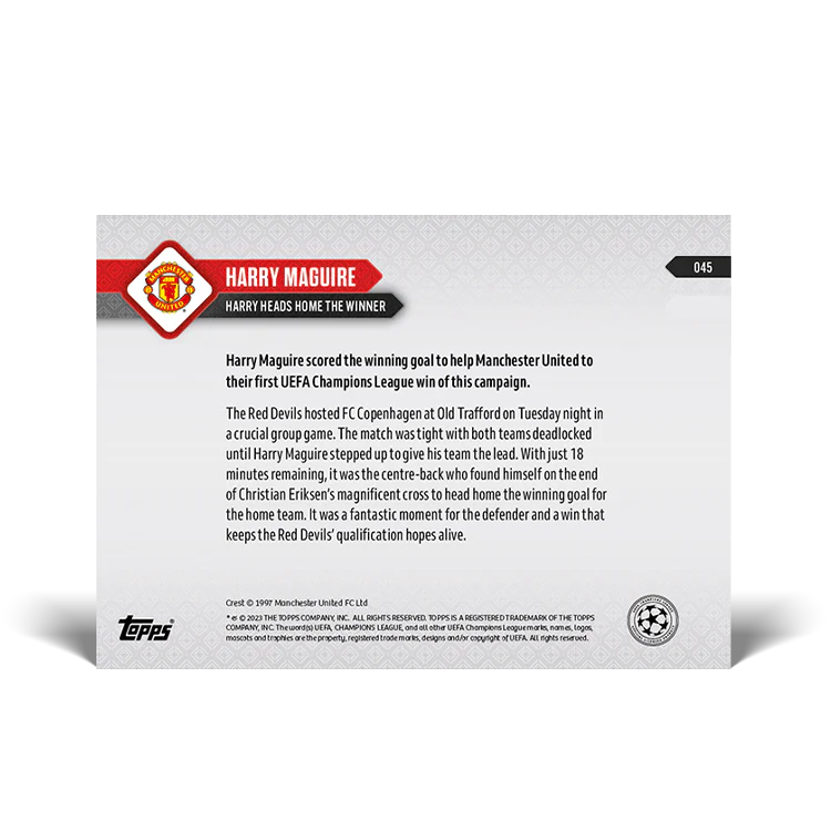 Topps UK - Harry Maguire - Harry heads home the winner - UCL TOPPS NOW® Card #45