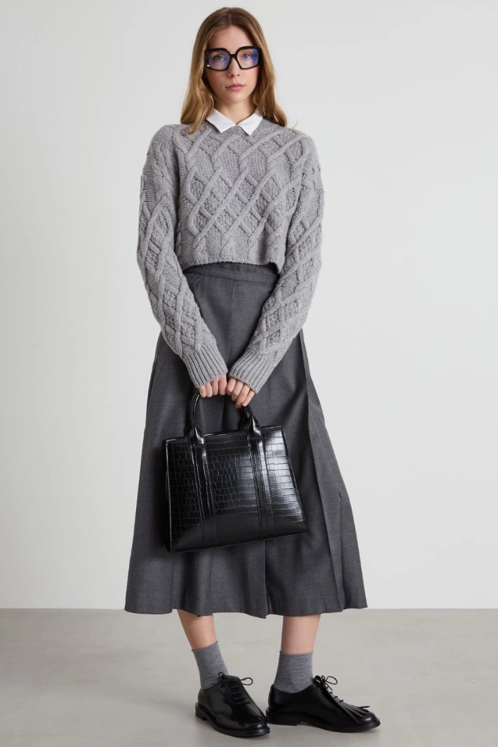 Cable-knit wool sweater - GREY