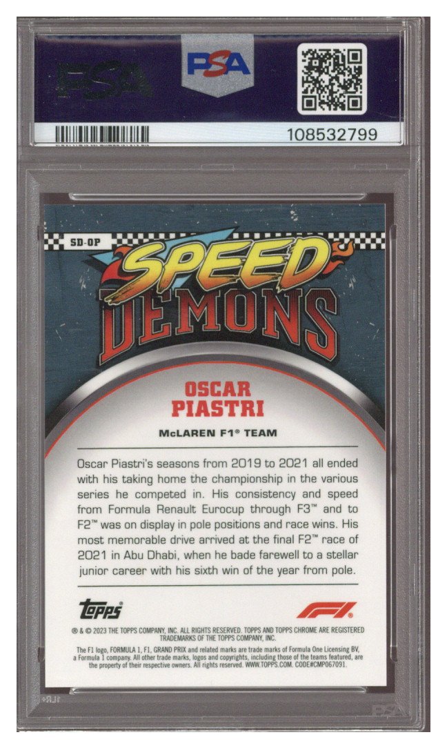 2023 Topps Chrome F1 Oscar Piastri Speed Demons RC Orange Refractor 15/25 PSA 9