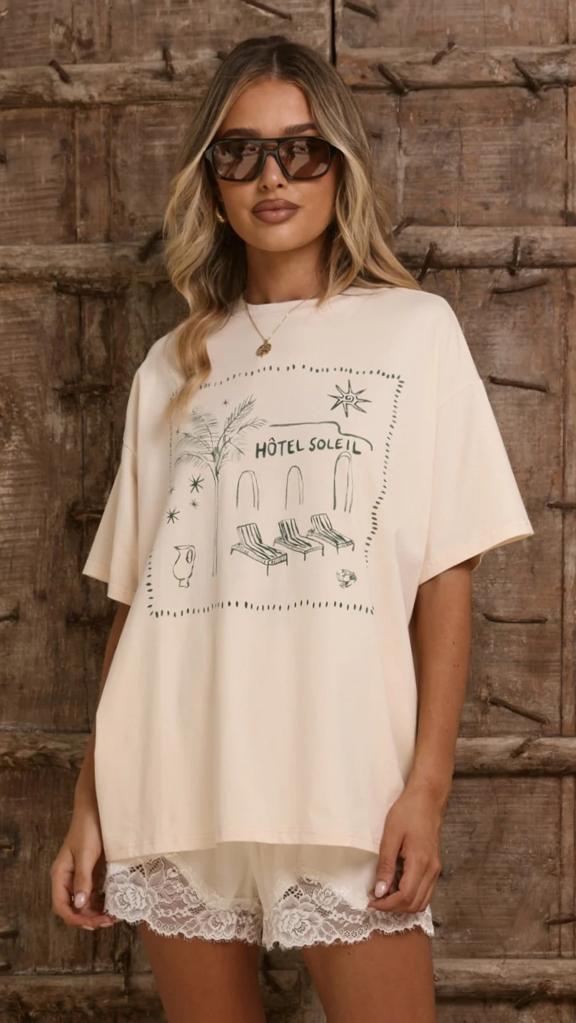 Hotel Soleil Oversized Tee - Beige