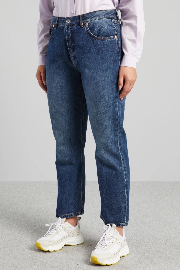 Pure cotton crop jeans - DENIM BLUE