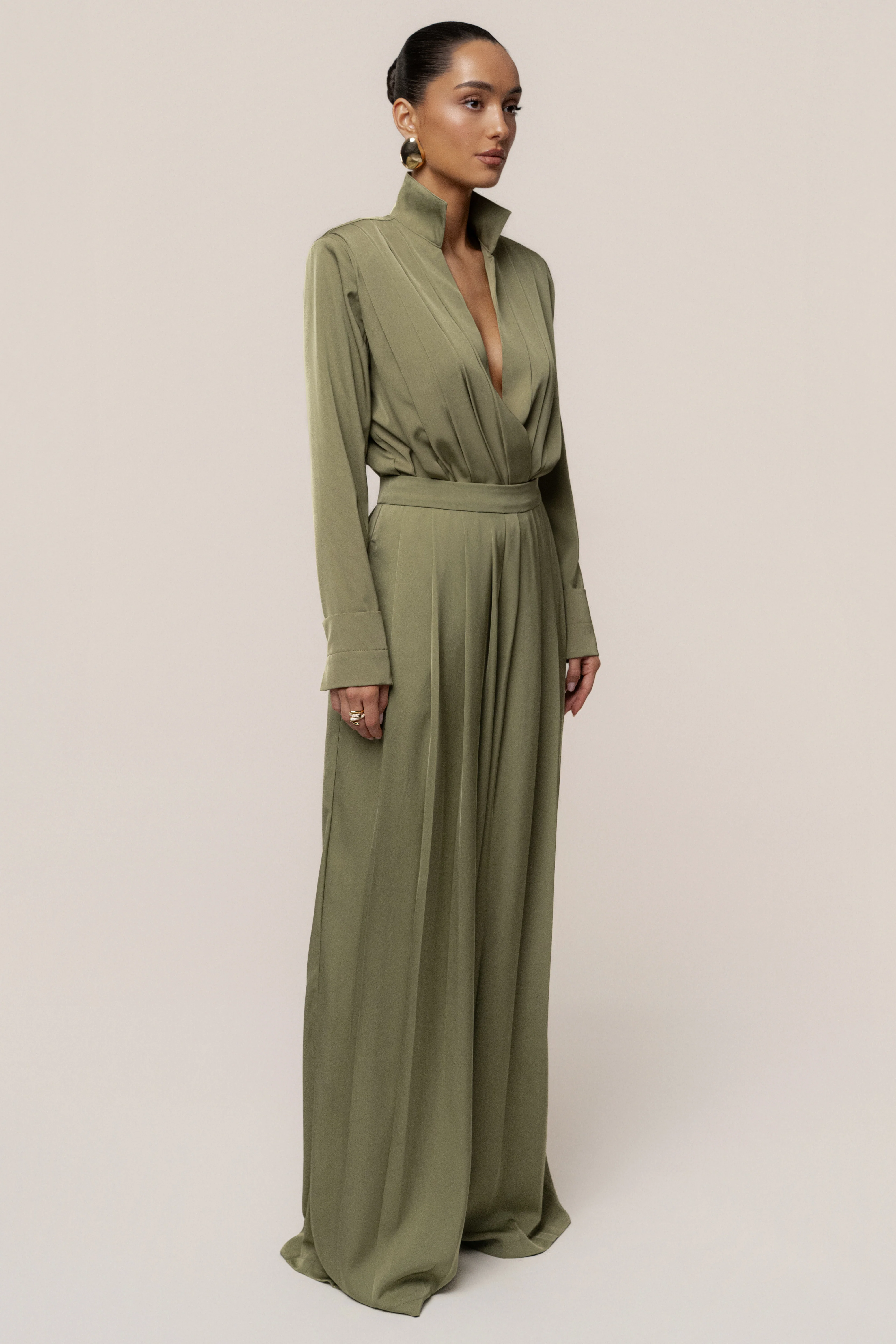 Olive Visionary Pleated Bodysuit