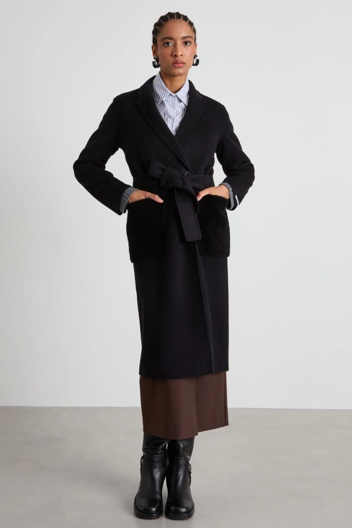 Coat with plush details - BLACK