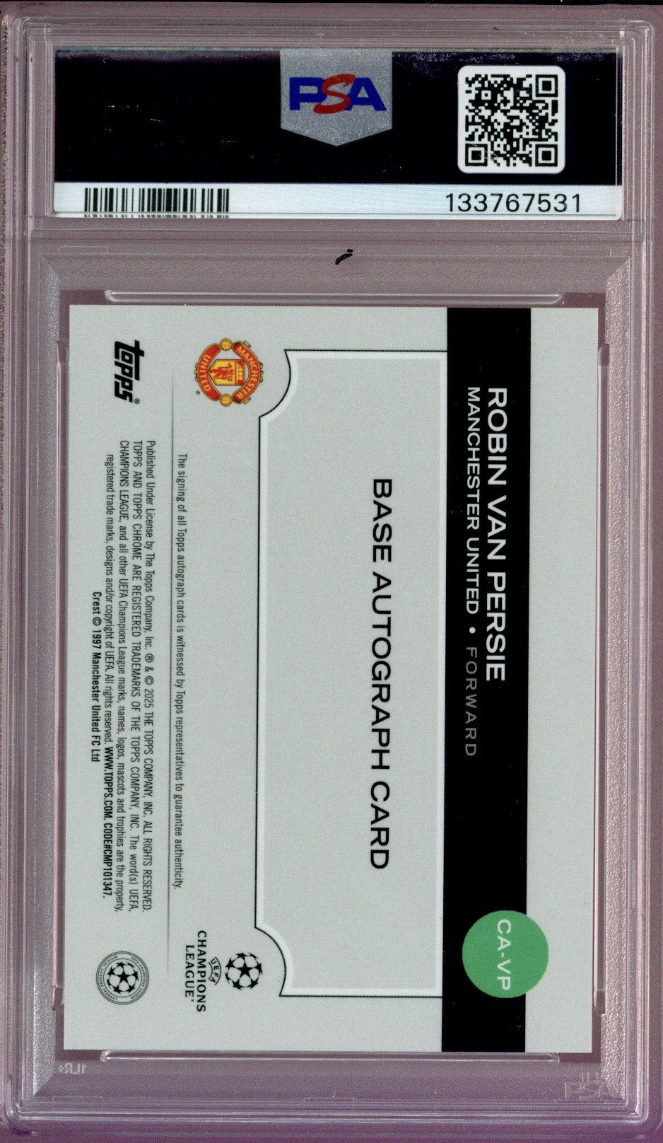 2024-25 Topps Chrome UEFA Robin Van Persie Hongbao Red Auto 8/8 PSA 7/10 Auto