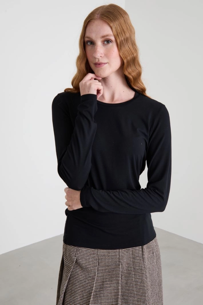 Viscose jersey T-shirt - BLACK