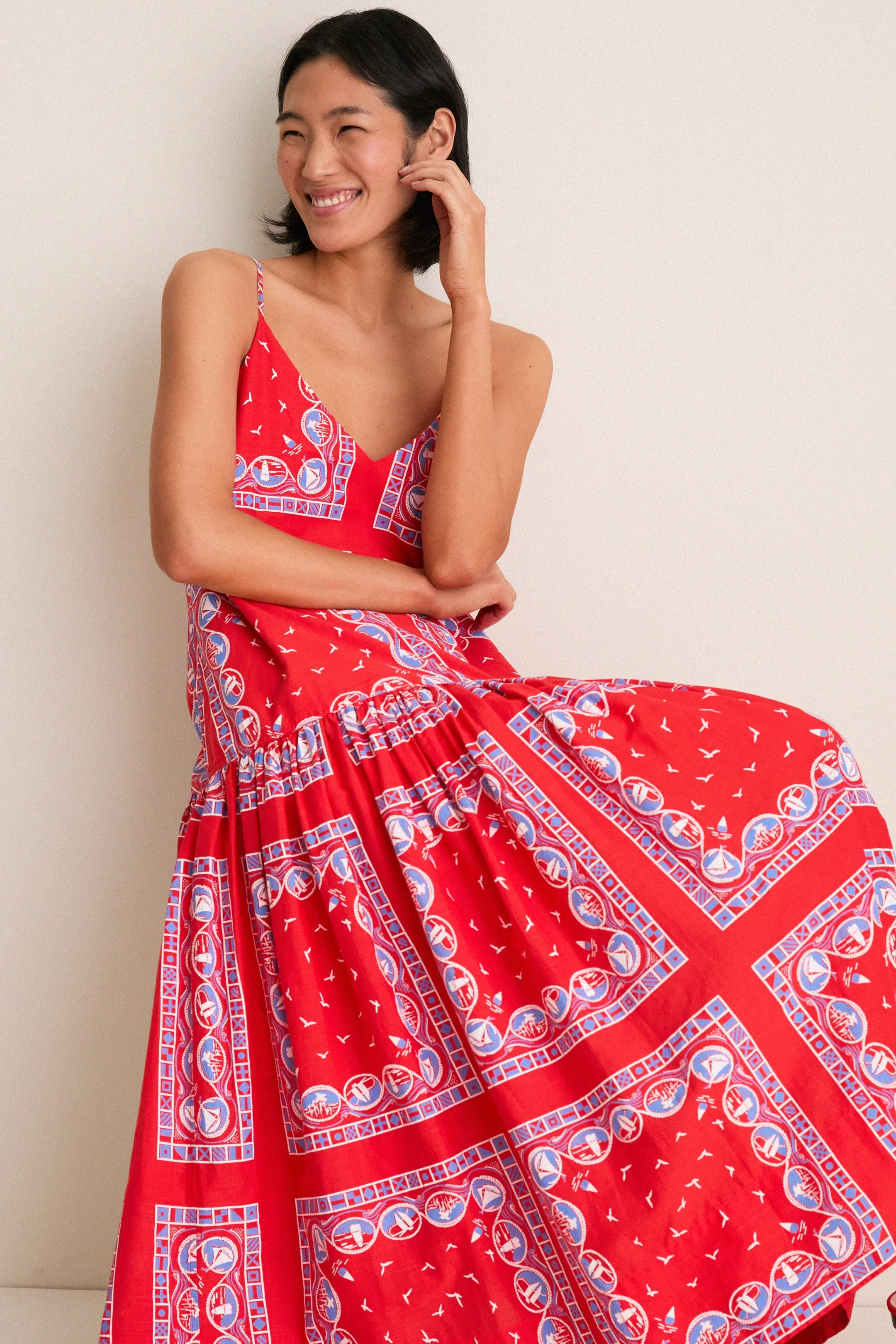 Red Sailboat Bandana Drop Waist Dress
