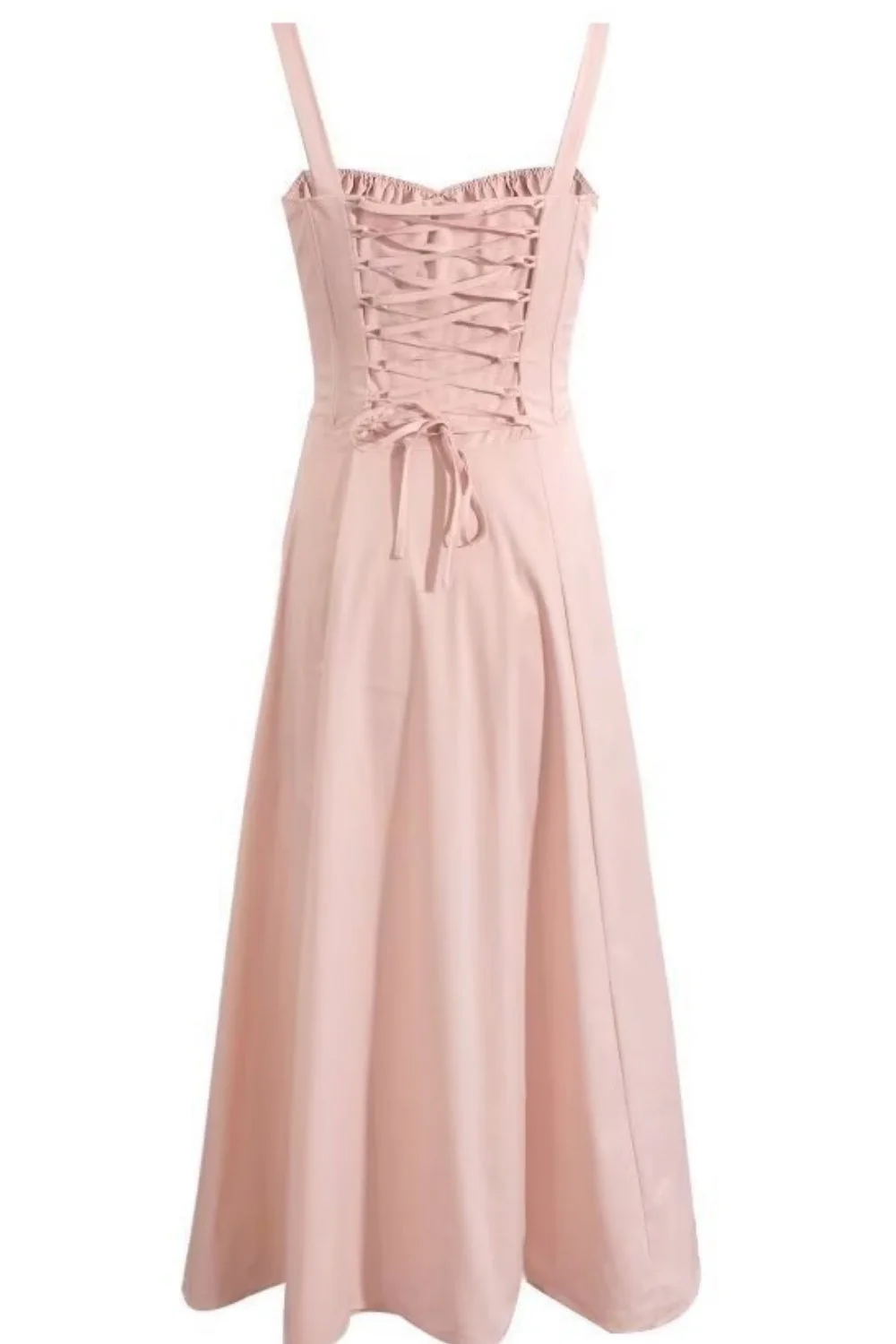 Straps Ruched Neckline Lase-up Long Summer Dress